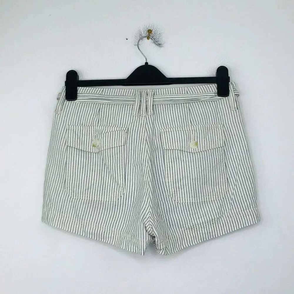 American Eagle Women's 2 Shorts White Blue Striped Hi-Rise Tie Waist Casual CE29